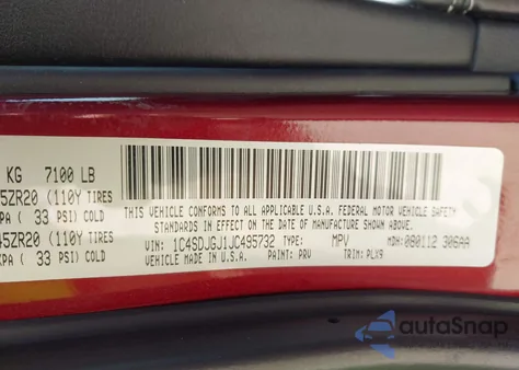 2018 Dodge Durango Srt Awd из США, поврежденный, VIN 1C4SDJGJ1JC495732